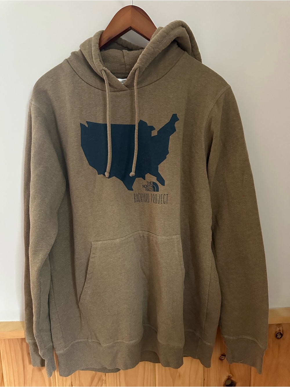 The North Face Men's Tan Hoodie with Black USA Graphic